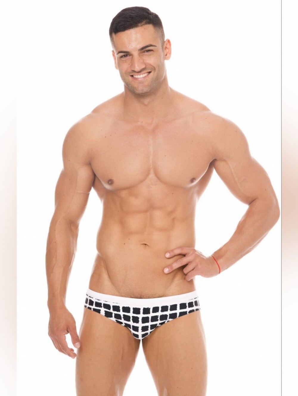 Marcuse Men's Black & White Check Swim Trunks